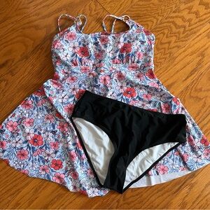 Aimage women’s multi Floral Swim Dress with Black Bottoms XL extra large